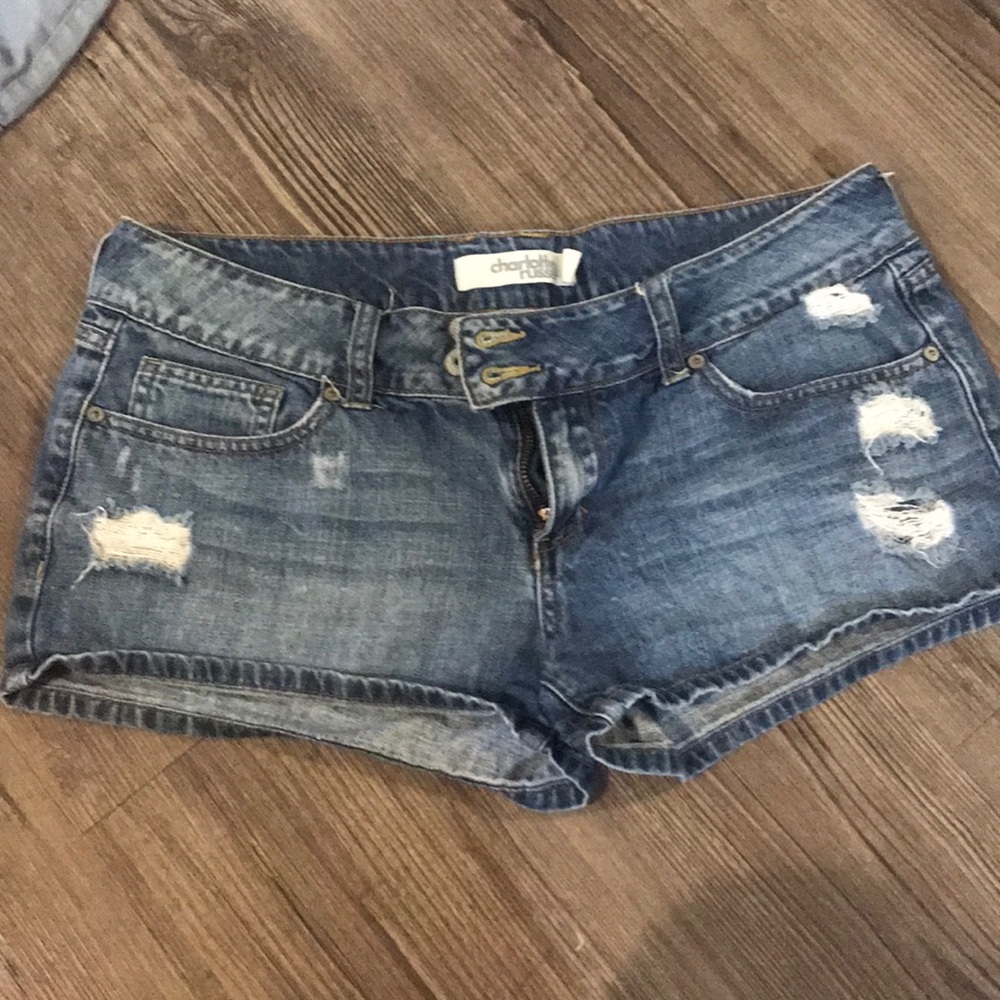 Charlotte Russe double button distressed shorts